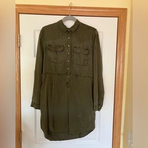 Lucky Brand Olive Shirt Dress with pockets size large